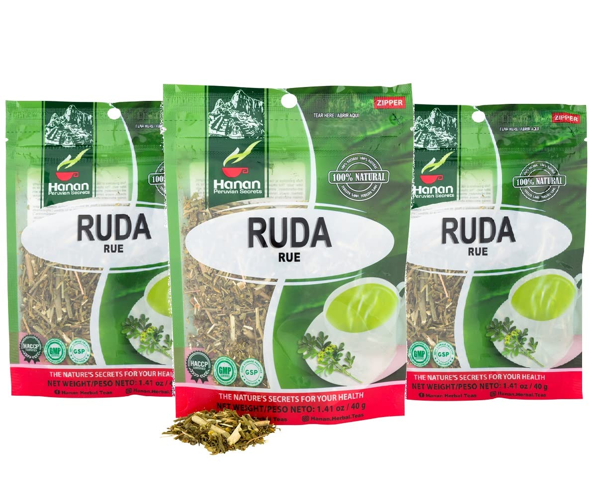 Hanan Ruda Loose Leaf Herbal Tea - All-Natural Rue Herb, 4.2oz (Pack of 3 Pouches)