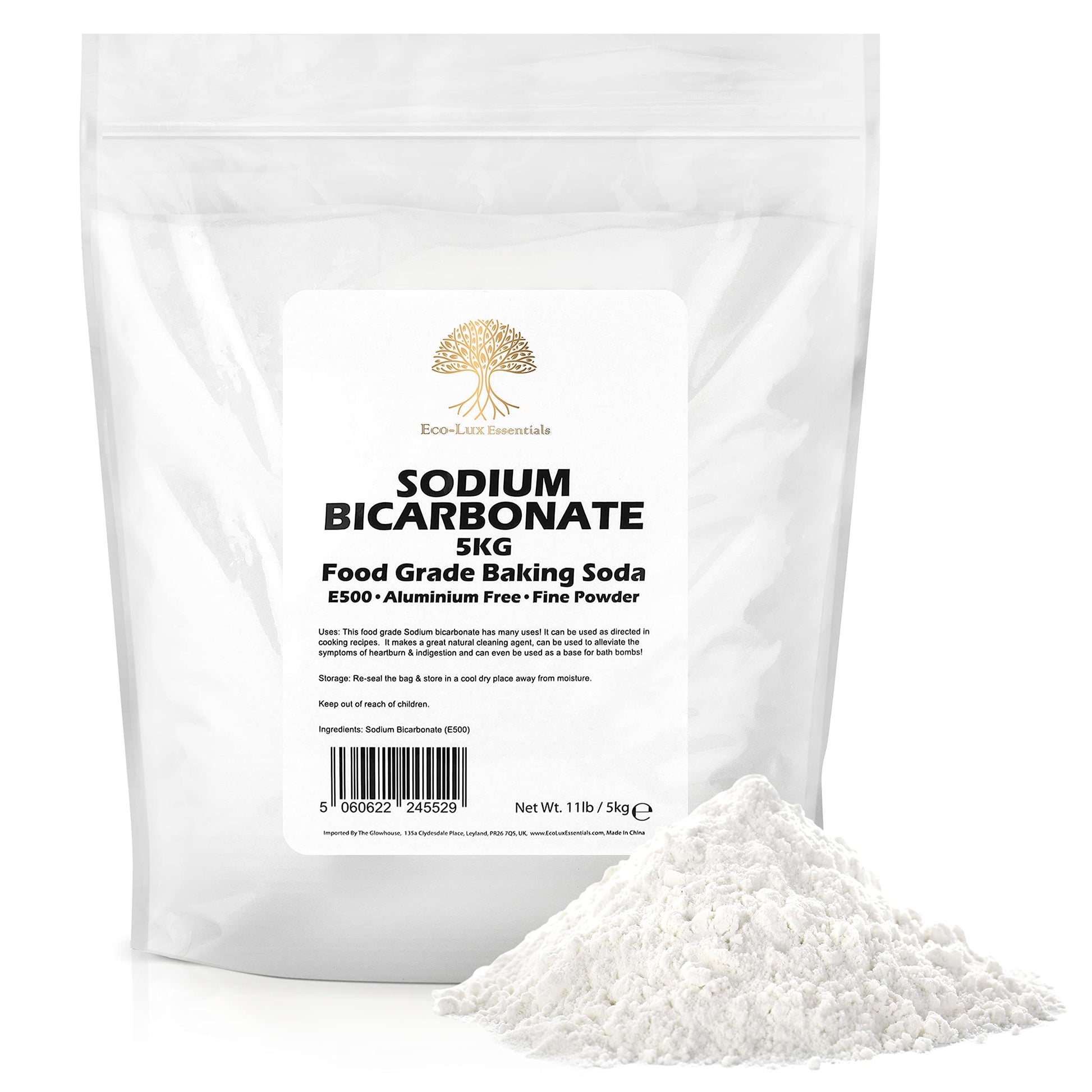 Eco-Lux Essentials Pure Baking Soda Food Grade 11 lbs for Cleaning, Baking, Bath Bombs