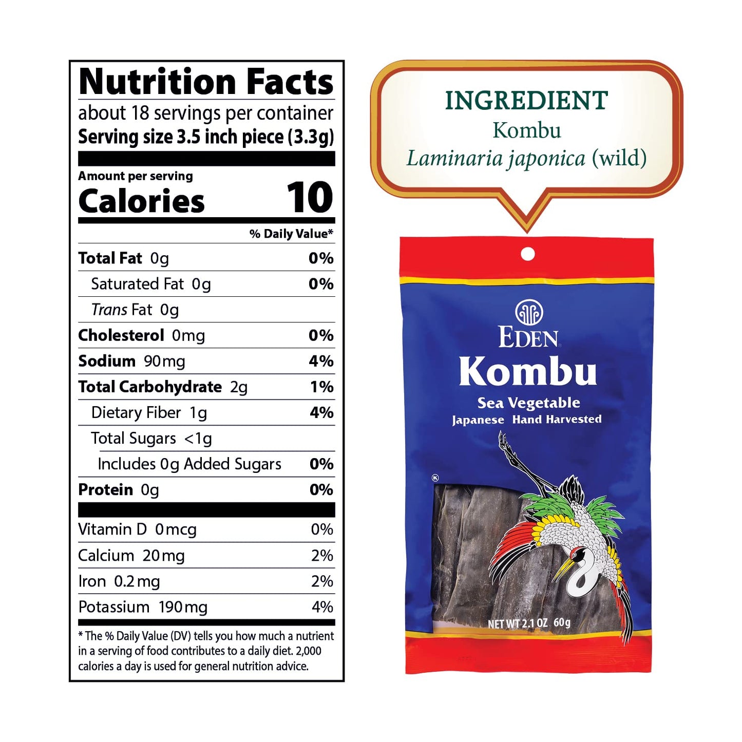 Eden Kombu  Wild Japanese Hand Harvested Sea Vegetable  for Dashi  Sea  2.1 Oz