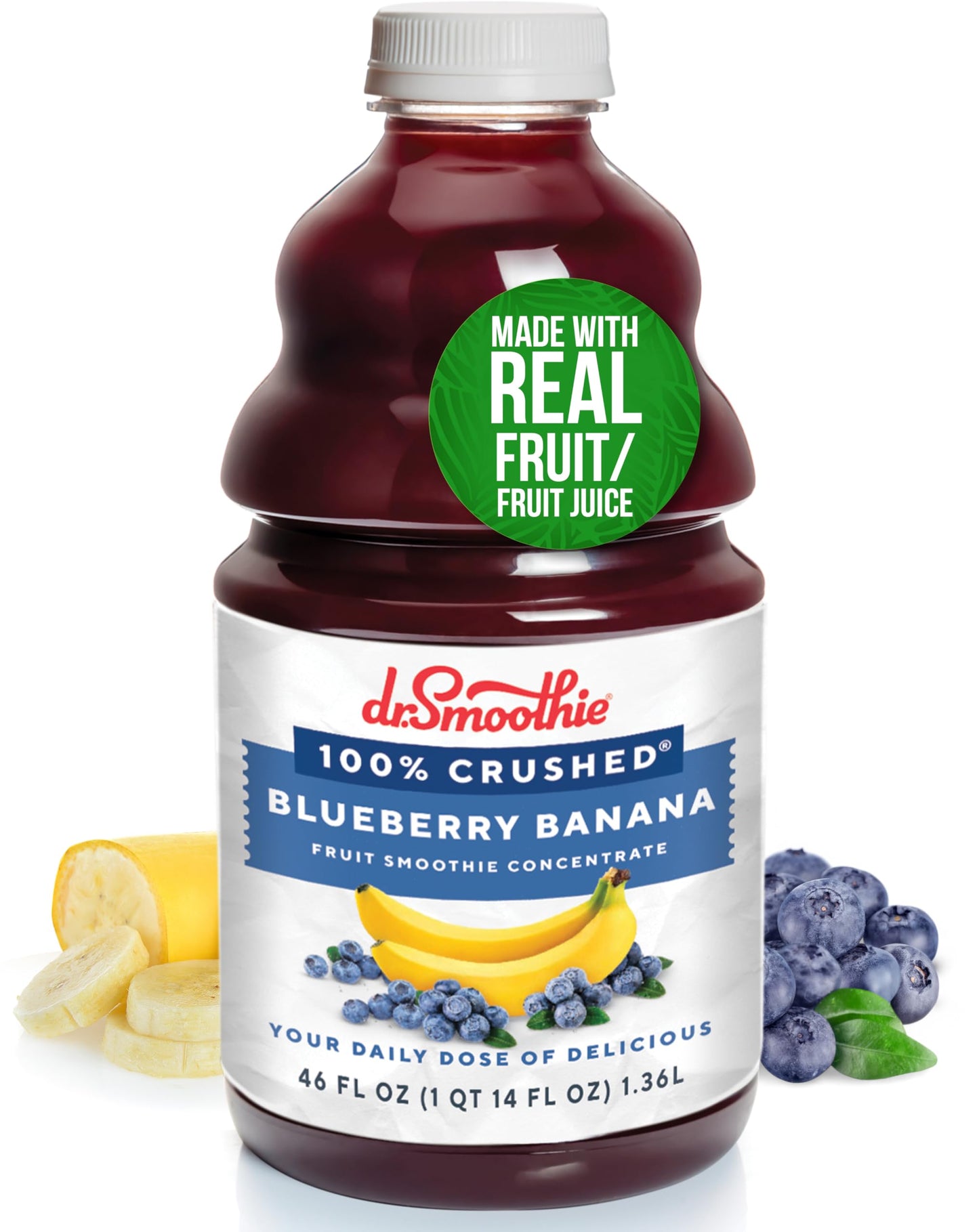 Dr. Smoothie 100% Crushed Blueberry Banana - No Added Sugar, Made with Real Fruits/Fruit Juice - Vegan, No Artificial Colors or 