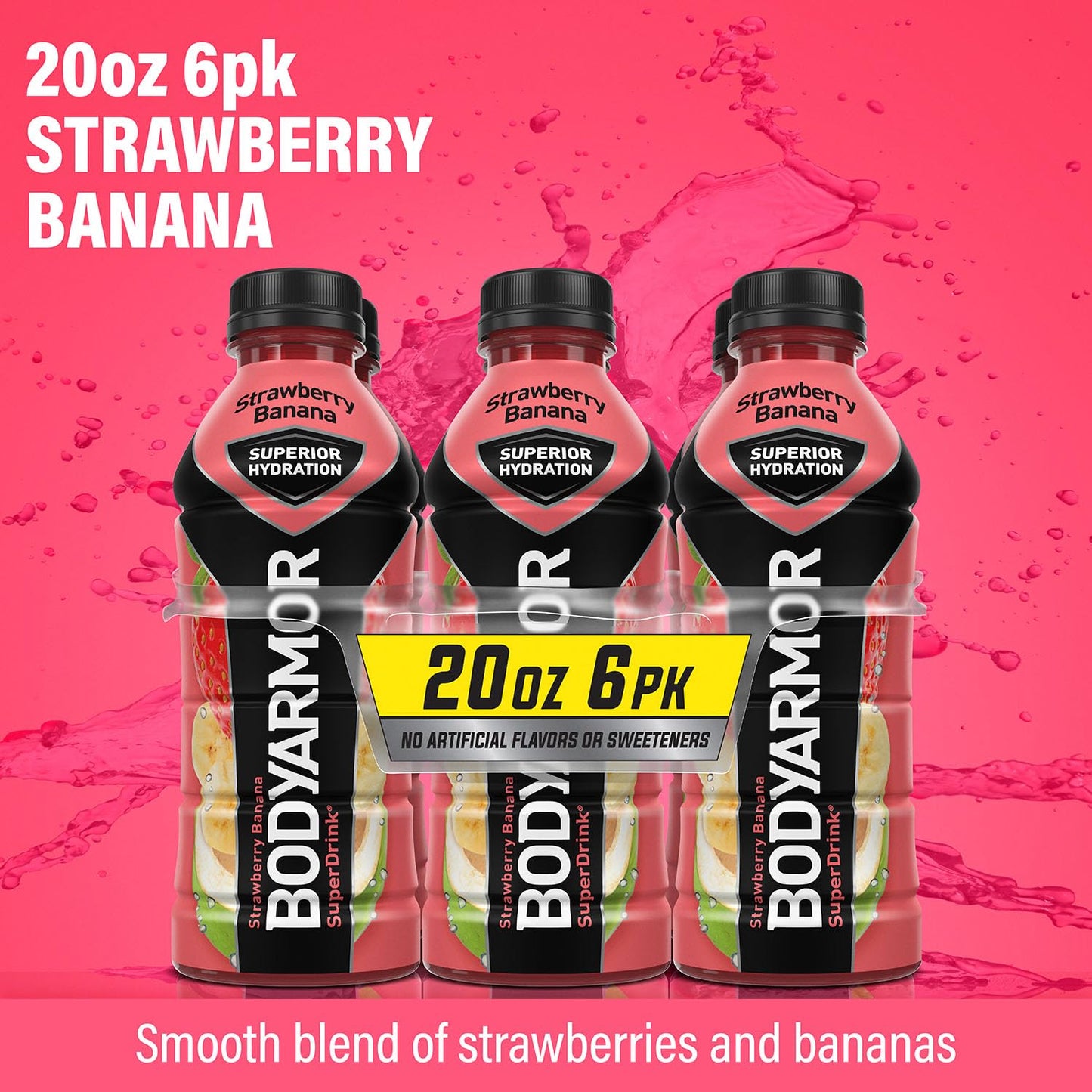 Bodyarmor Sports Drink Sports Beverage, Strawberry Banana, Coconut Water Hydration, Natural Flavors With Vitamins, Potassium-Packed Electrolytes, Perfect For Athletes, 20 Fl Oz (Pack Of 6)