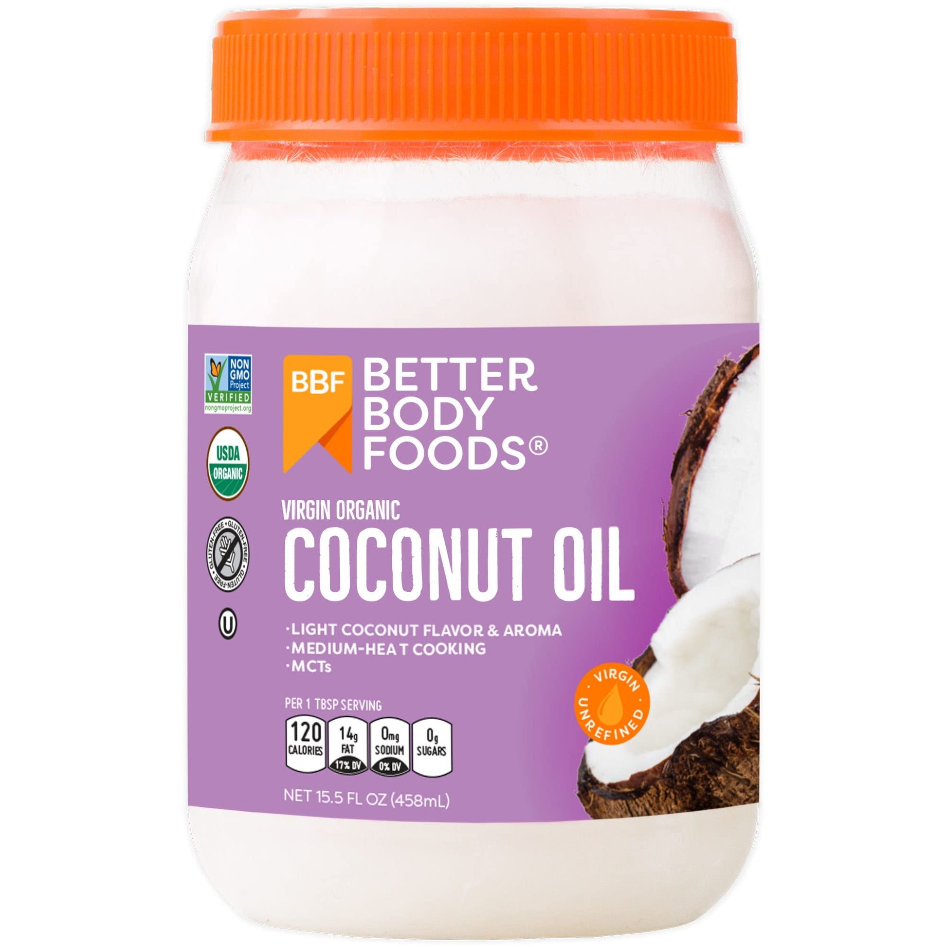 BetterBody Foods Organic Unrefined Coconut Oil - Natural Hair and Skin Moisturizer and Cooking Oil - Light Aroma and Flavor - Bu