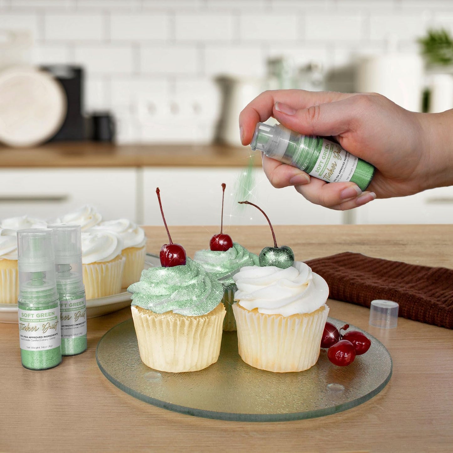 Tinker Dust - Soft Green (4G 1X Mini Pump) Edible Glitter For Desserts, Beverages, Cupcakes, Cake Pops And Cookies By Bakell