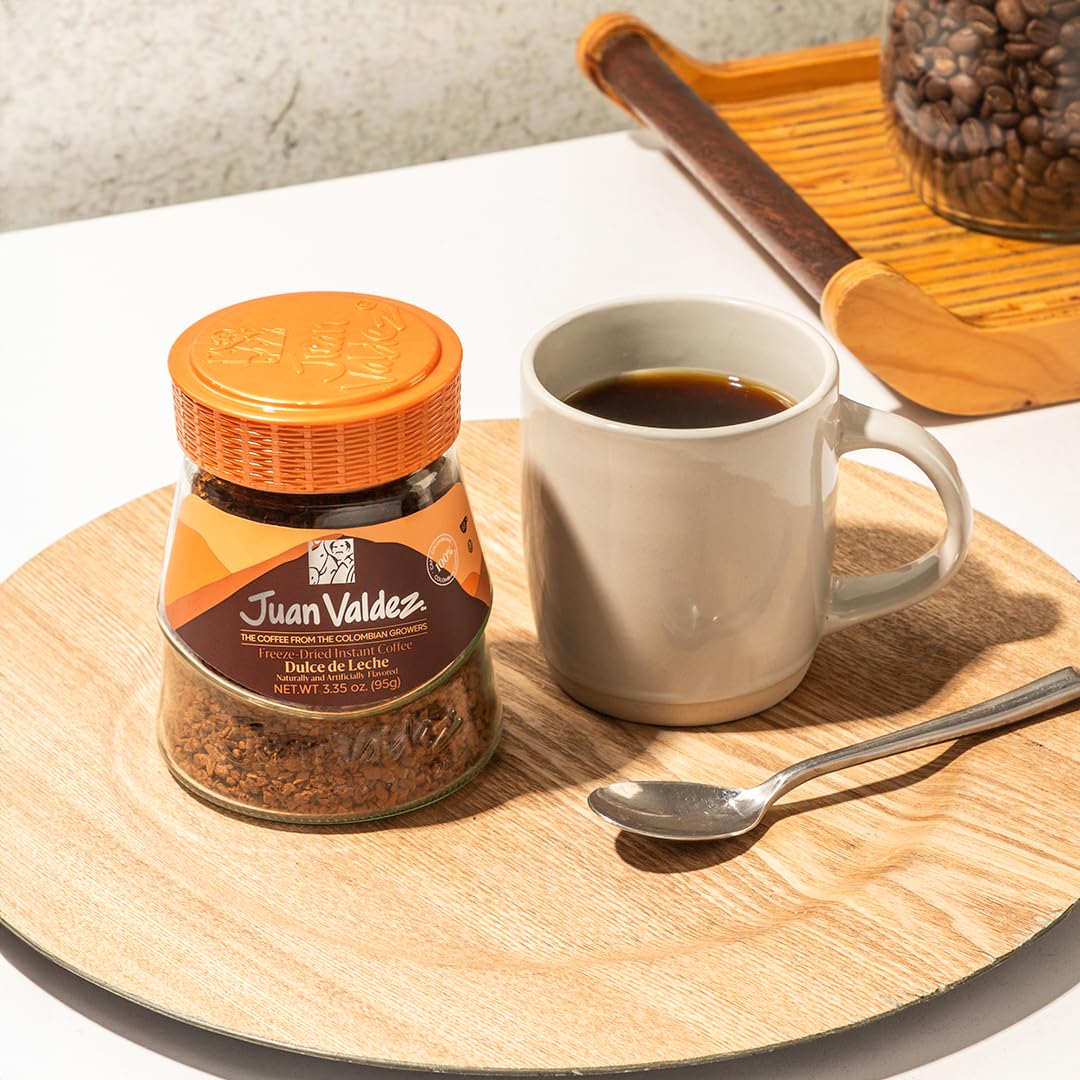 Juan Valdez Freeze Dried Coffee - Dulce de Leche Flavor | 100% Colombian Arabica Beans | 95g / 3.35oz | Easy to Prepare