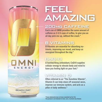 Steel dietary products OMNI Energy Drink, Sugar-Free, Low Calorie, 200mg Caffeine, Pack of 12, 12 Oz Cans