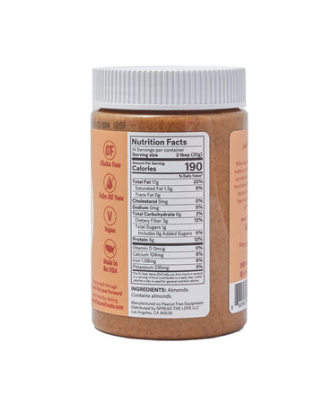 Spread The Love UNSALTED Almond Butter  16 Ounce (All Natural  Vegan  Gluten-free  Creamy  No added salt  No added sugar  No palm fruit oil  Not pasteurized with PPO)