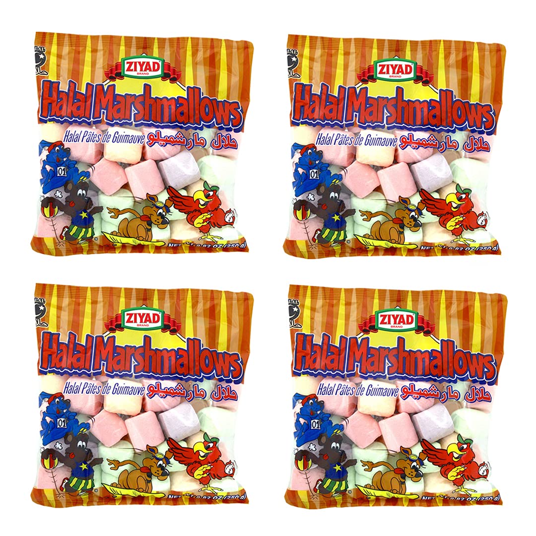 Ziyad Gourmet Halal Multi-colored Marshmallows, Fruity, 8.8oz (Pack of 4)