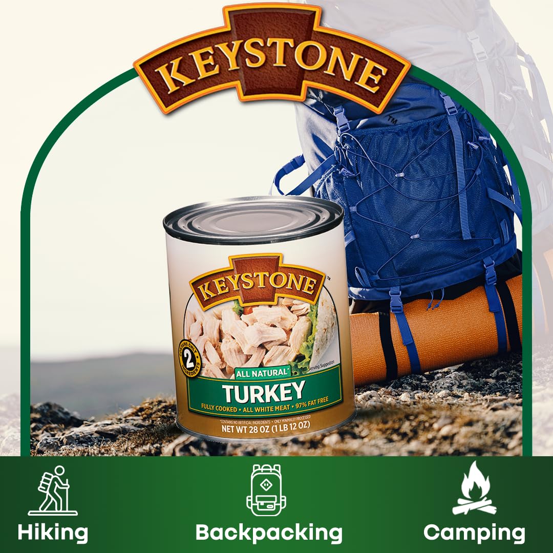 Keystone Meats All Natural Canned Turkey 28 Ounce Long Term Shelf Life Emergency Survival Food Canned Meat | Fully Cooked Ready To Eat | All White Meat No Carbs Gluten Free Family Pack Of 5