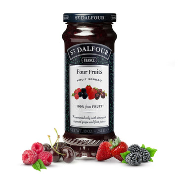 St Dalfour Four Fruits French Fruit Spread (10Oz) - Artisanal Recipe - 100% From Fruit - No Synthetic Nitrates Or Nitrites - Naturally Sweetened