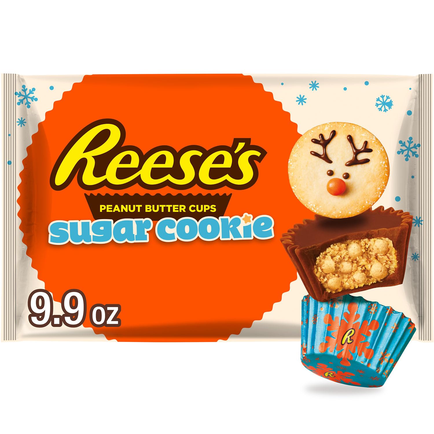 ReeseS Miniatures Sugar Cookie Milk Chocolate Peanut Butter Cups, Christmas Candy Bag, 9.9 Oz