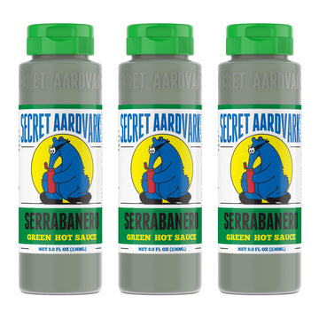 Secret Aardvark Hot Sauce - Serrano & Green Habanero, Non-GMO, Low Carb, 8 Fl Oz (Pack of 3)