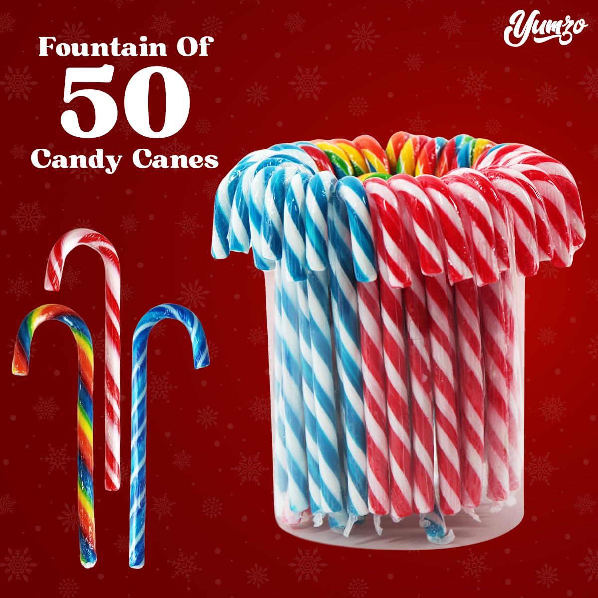 Yumzo Christmas Candy Canes, Bulk Individually Wrapped, 50 Count, Tutti Frutti & Peppermint Flavors