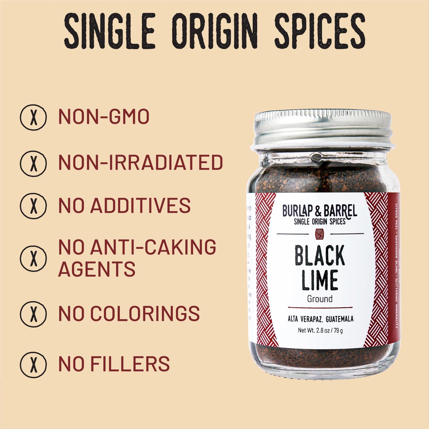 Burlap & Barrel Ground Black Lime - Tart & Savory Seasoning - 2.8oz Glass Jar