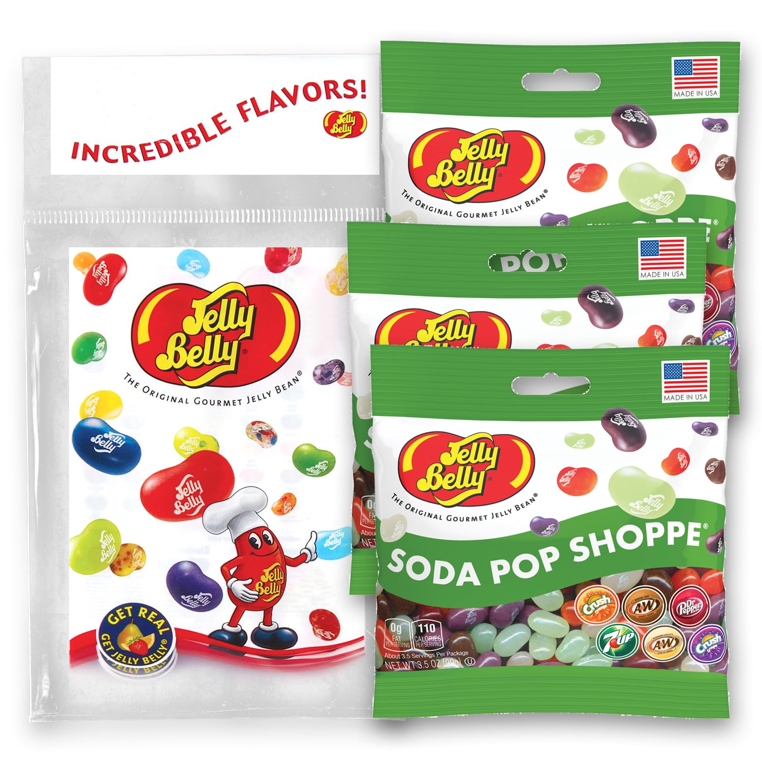 Jelly Belly Soda Pop Shoppe Jelly Beans  3.5 Oz Grab & Go Bags - Pack Of 3 Sold In Jelly Belly Bag