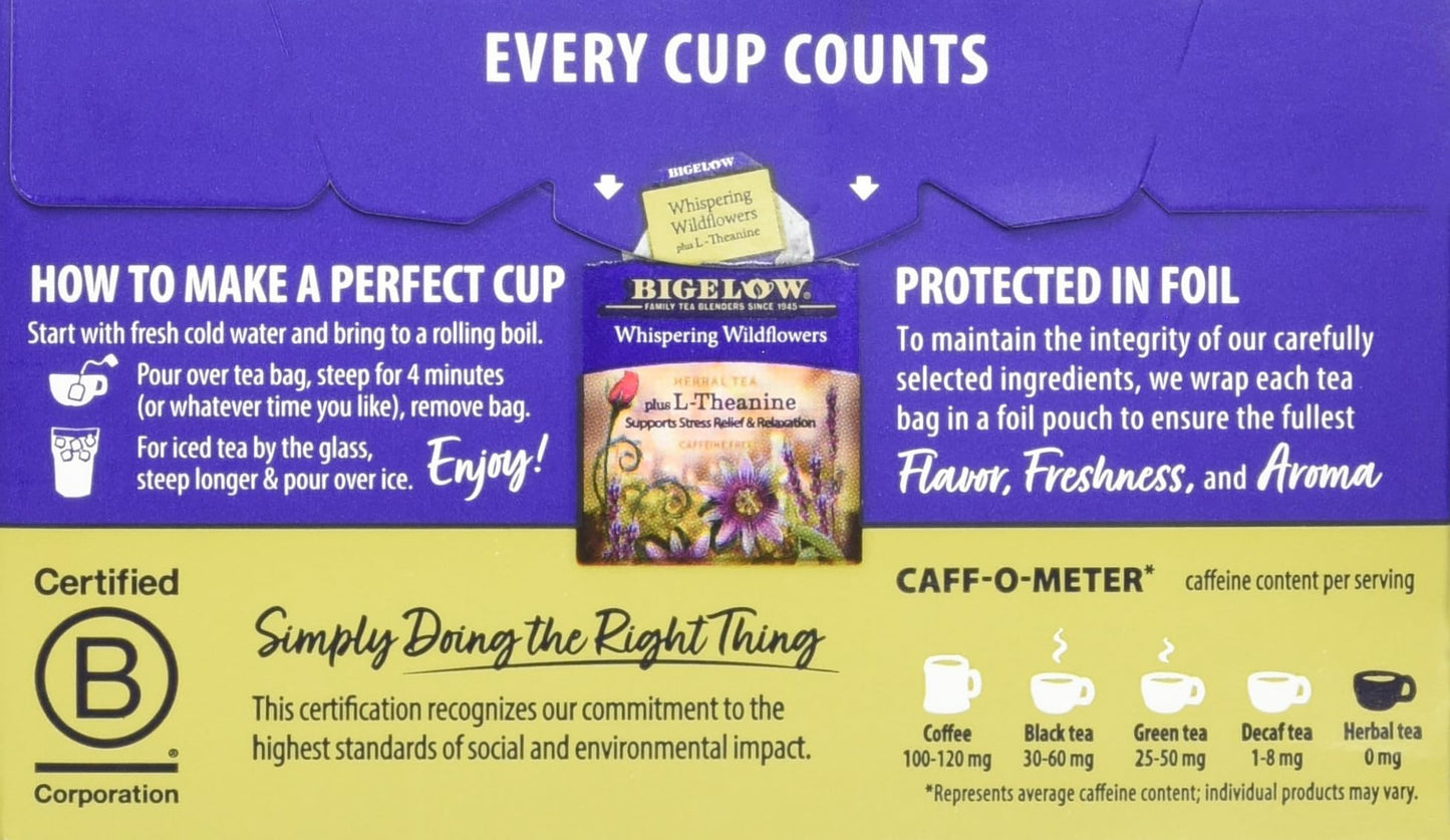 Bigelow Herbal Tea Whispering Wildflowers Plus L-Theanine, 18 Count