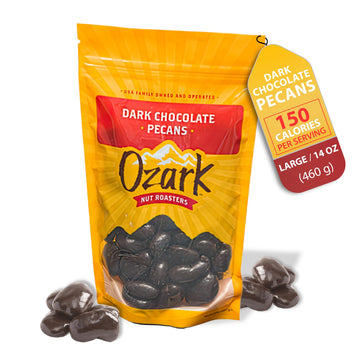 Ozark Nut Roasters Dark Chocolate Pecans, Gourmet Candied Nuts, Resealable Pack, 14 oz