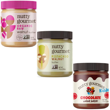 Nutty Gourmet Walnut Butter Variety Pack - Pistachio Nut Butter, Organic Raw & Chocolate Spread, All Natural, Non-GMO, Vegan, Pe