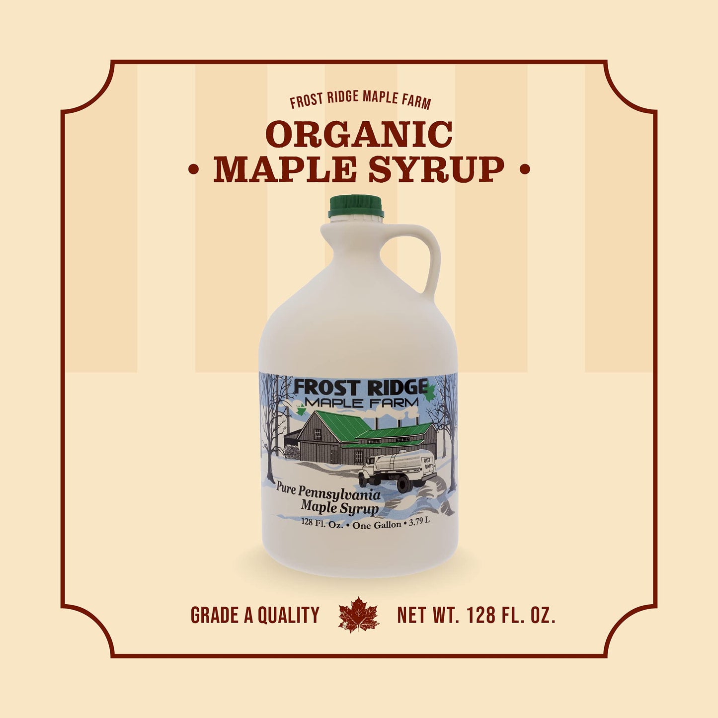 Frost Ridge Maple Farm Organic Maple Syrup, Grade A, Dark Robust, Gallon (128 FL Oz)