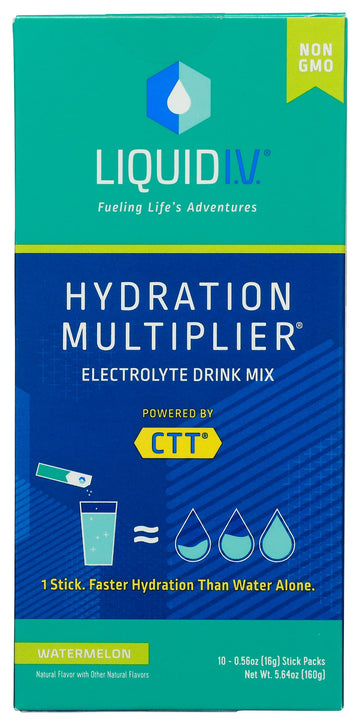 Liquid I.V. Watermelon Flavored Hydration Multiplier Electrolyte Drink Mix, 10 Counts, Non GMO, 5.65 Ounces (Pack of 1)