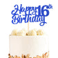 YCTHUNFISH Happy 16th Birthday Cake Topper, Glitter Decoration, Small Size, Blue