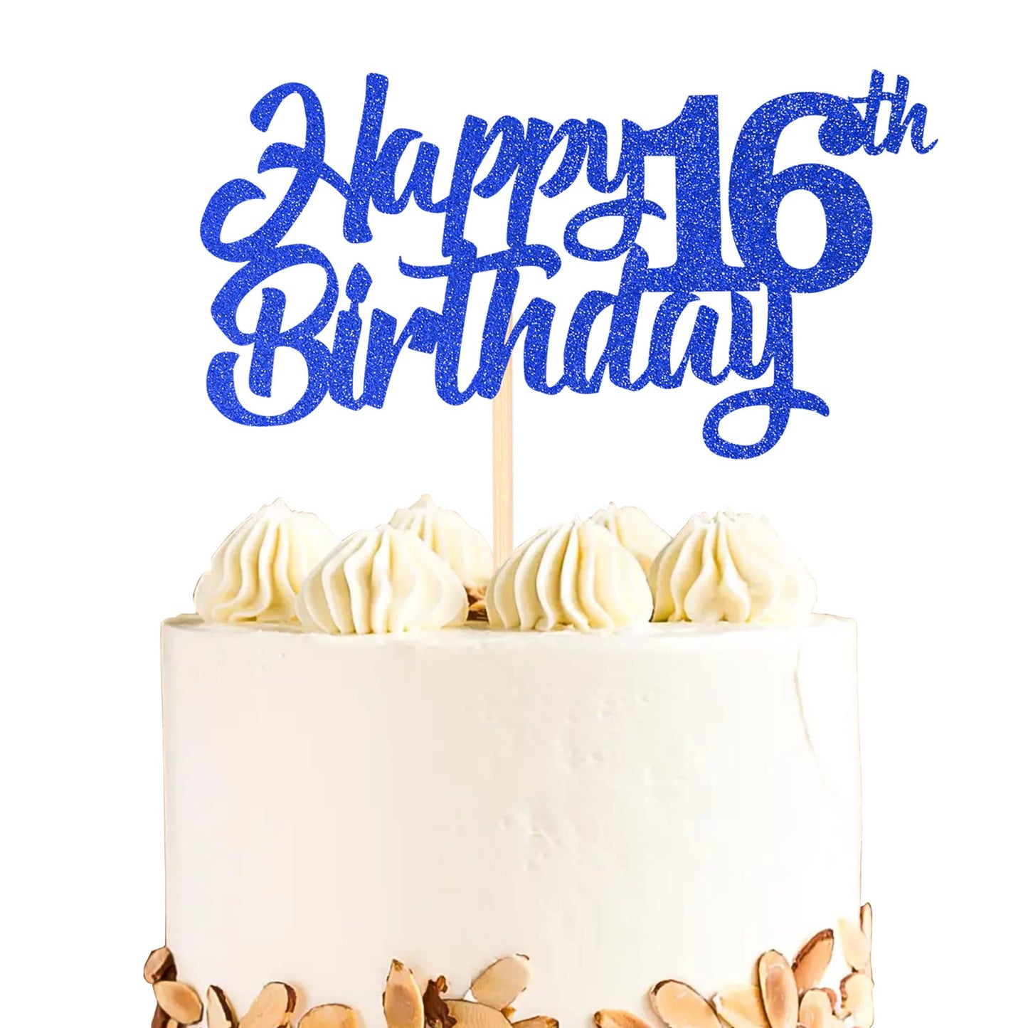 YCTHUNFISH Happy 16th Birthday Cake Topper, Glitter Decoration, Small Size, Blue