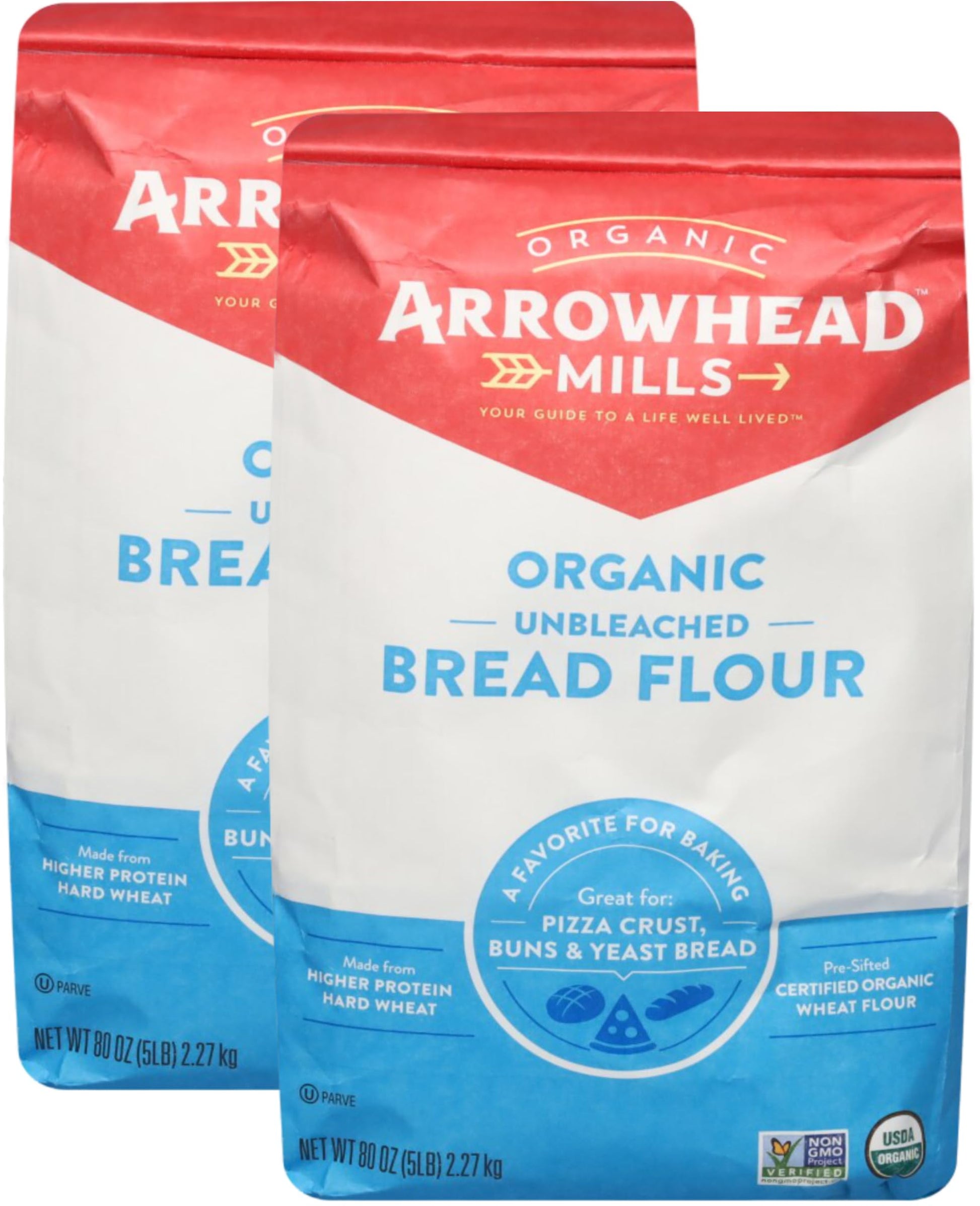 Arrowhead Mills Organic, Non-GMO, Unbleached Bread Flour, 5lb (Pack of 2)