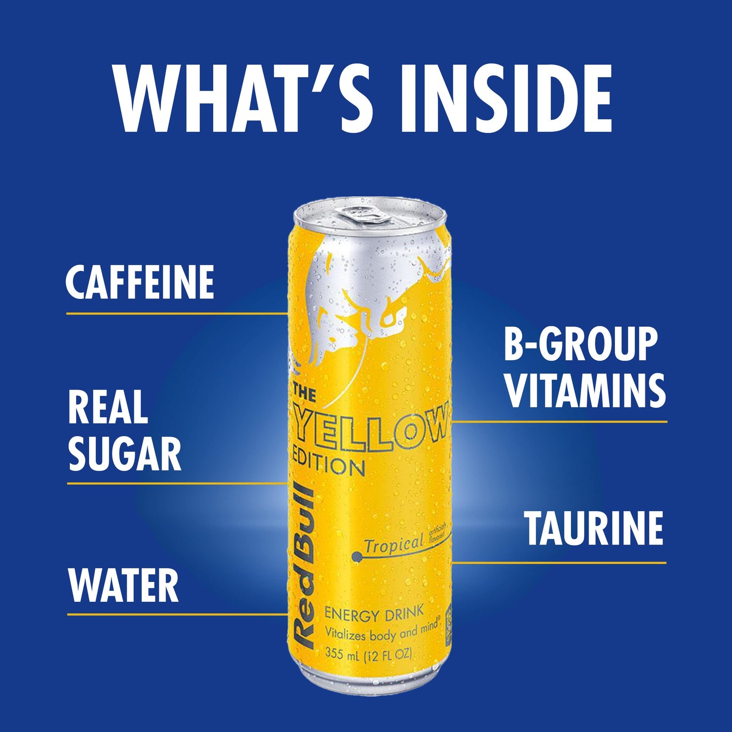 Red Bull Yellow Edition Tropical Energy Drink - 12 Fl Oz, 4 Cans, Model RB226929