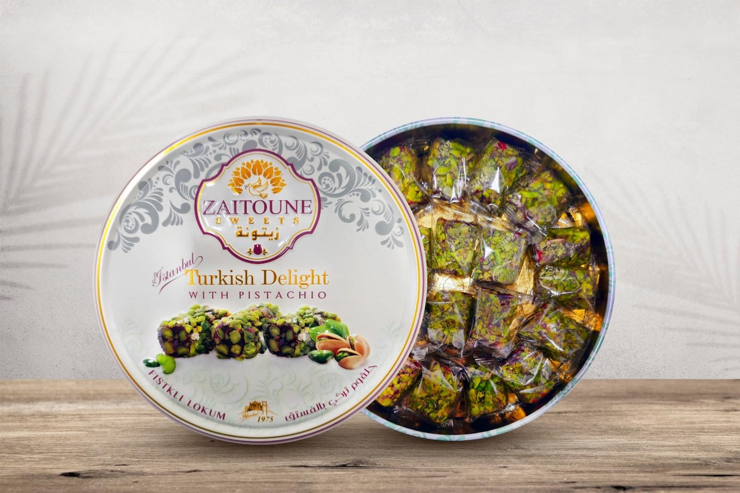 Zaitoune Turkish Delight - Pistachio Covered, Handmade, 250G, Gift Tin