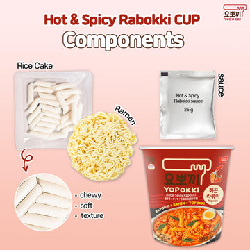 Yopokki Instant Rabokki Cup (Hot Spicy, Cup Of 2) Korean Street Food With Hot Spicy Sauce Ramen Noodle Topokki Rice Cake - Quick