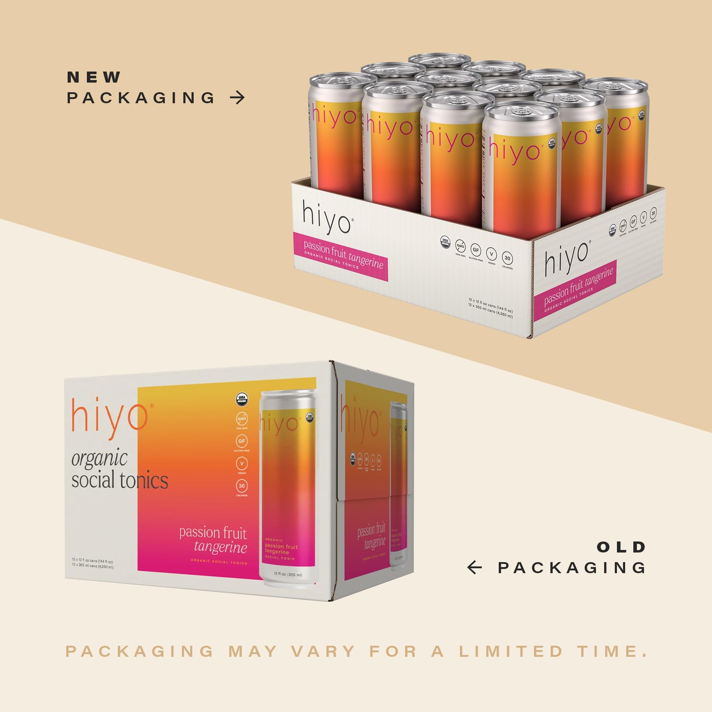 Hiyo Organic Social Tonic- Passion Fruit Tangerine  12 Pack - N.A. Functional Seltzer  Sparkling Water Crafted with Organic Adaptogens  Nootropics  & Botanicals