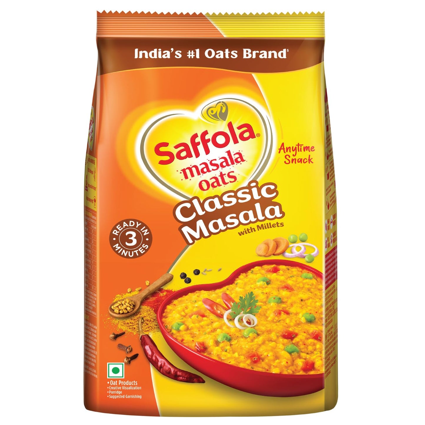 Saffola Masala Oats Classic Masala, 500 Grams (17.63 Oz) - Vegetarian