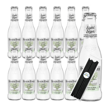 Fever-Tree Cucumber Light Premium Cocktail Mixer 6.8 fl oz Glass Bottles 12 Pack + 20 Plastic Stirrer Sticks by KOOL8SHOP Infini