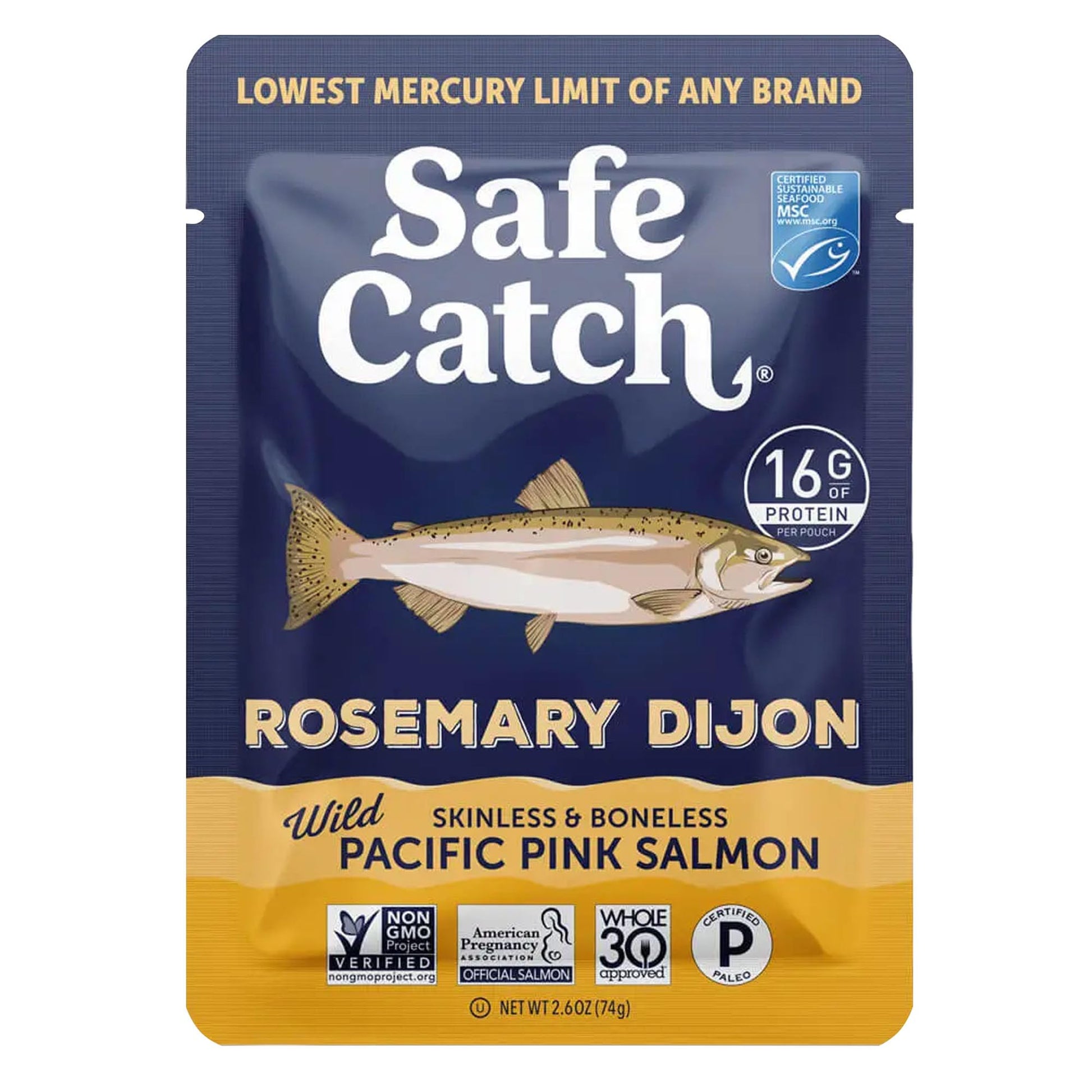 Safe Catch Skinless And Boneless Wild Pacific Pink Salmon Pouch, Rosemary Dijon Seasoned, Mercury Tested, Kosher, 2.6Oz Pouches,
