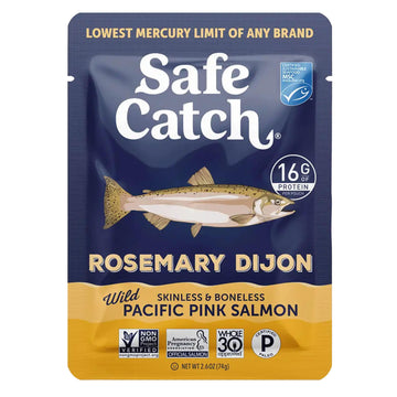 Safe Catch Skinless And Boneless Wild Pacific Pink Salmon Pouch, Rosemary Dijon Seasoned, Mercury Tested, Kosher, 2.6Oz Pouches,