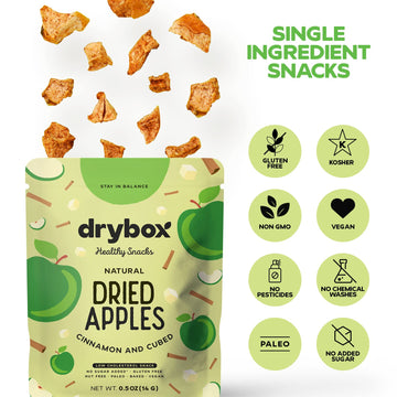 Drybox Dried Cinnamon Apple Cube 12 Snack Packs, No Sugar Added Dried Apples With Sweet Cinnamon | Non-Gmo Gluten Free Paleo Ket