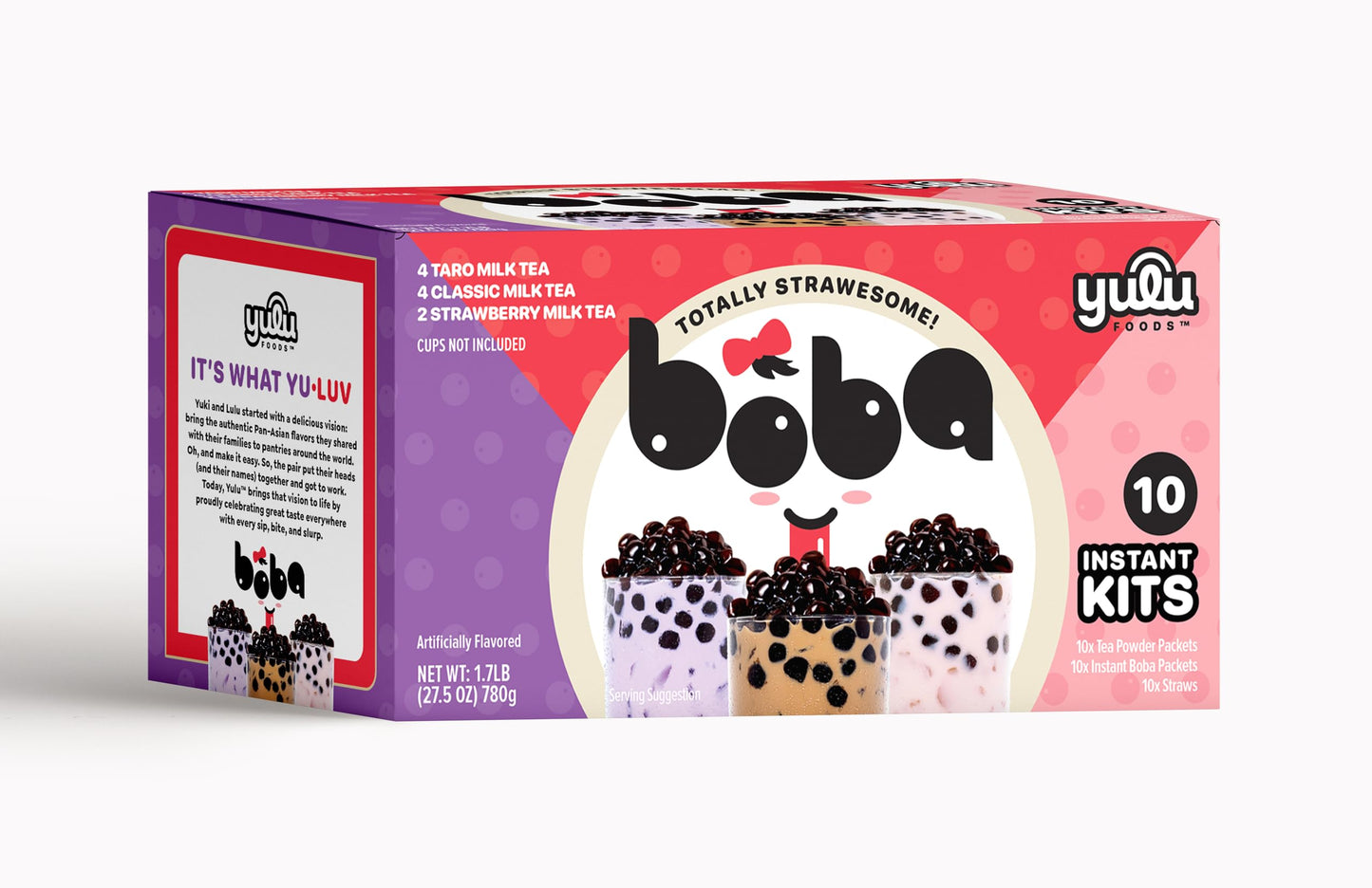 YULU FOODS Boba Bundle Kit - 10 Servings Instant Bubble Pearl Variety Milk Tea with Brown Sugar Tapioca Pearls - Includes Paper Straws