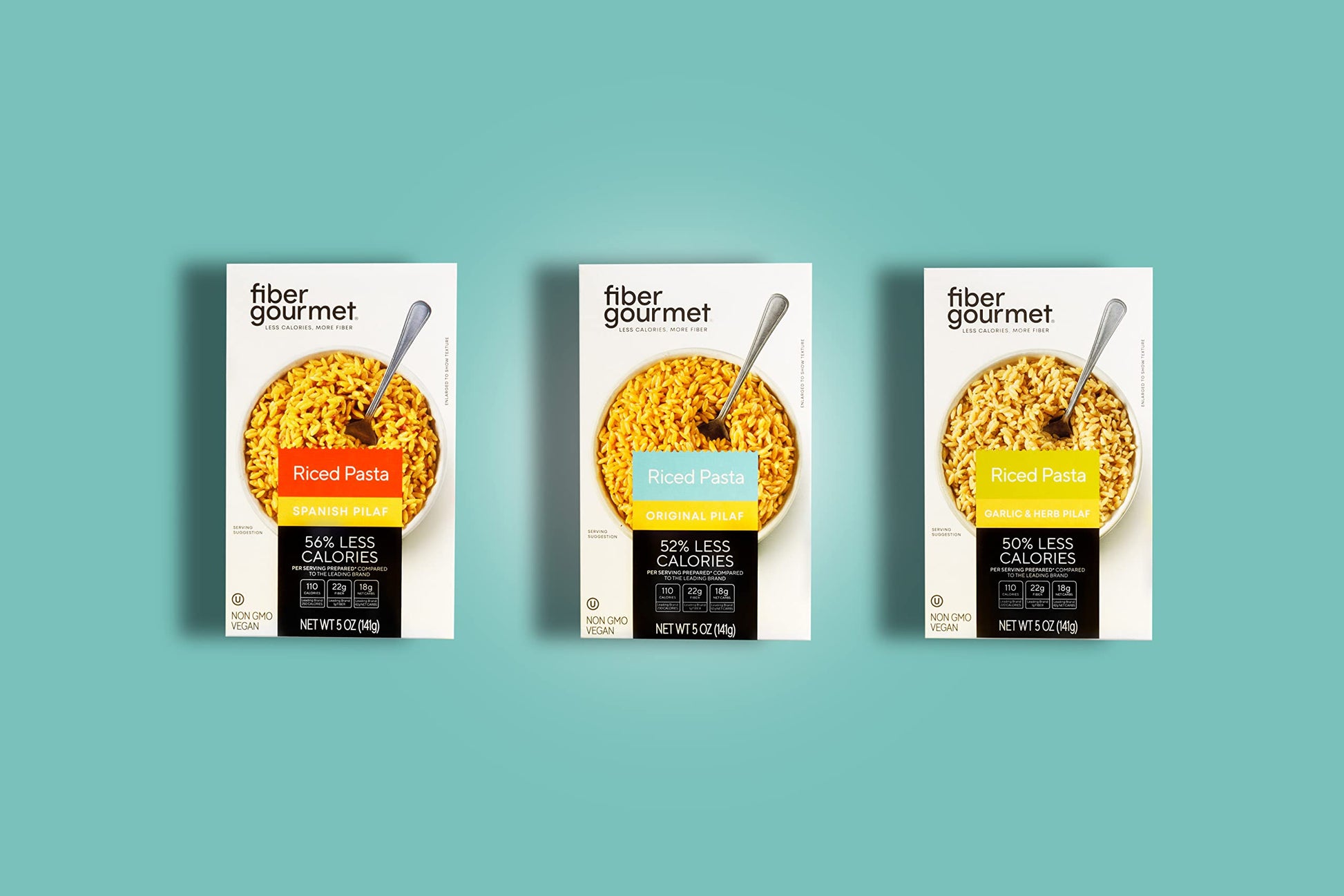 Fiber Gourmet Pilaf Riced Pasta, 3-Flavor Bundle Riced Pasta (Original, Spanish, Garlic And Herb), Pack Of 3 X 5 Ounces (141G)