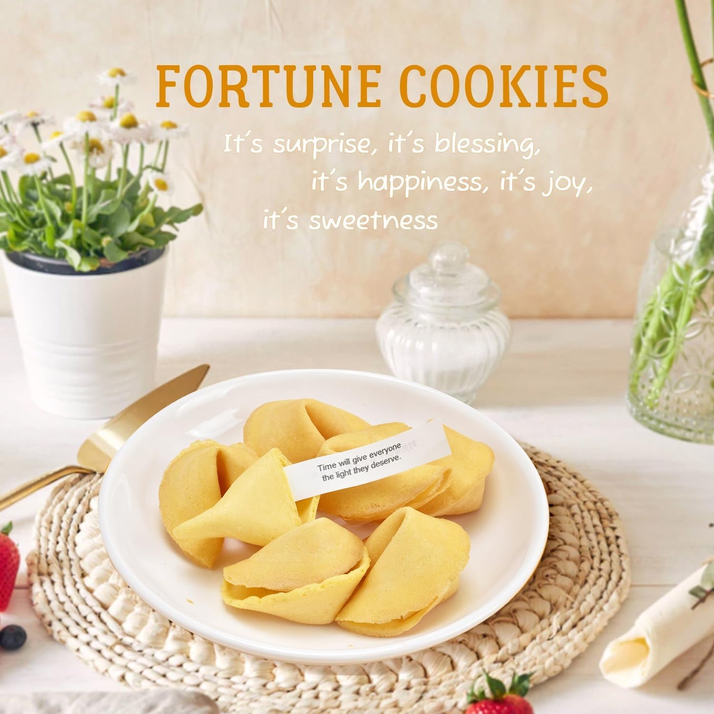 Soeos Fortune Cookies, Fortune Cookies Individually Wrapped Bulk, Approx 50 Cookies, Individually Packed Crisp Cookies with Fun,