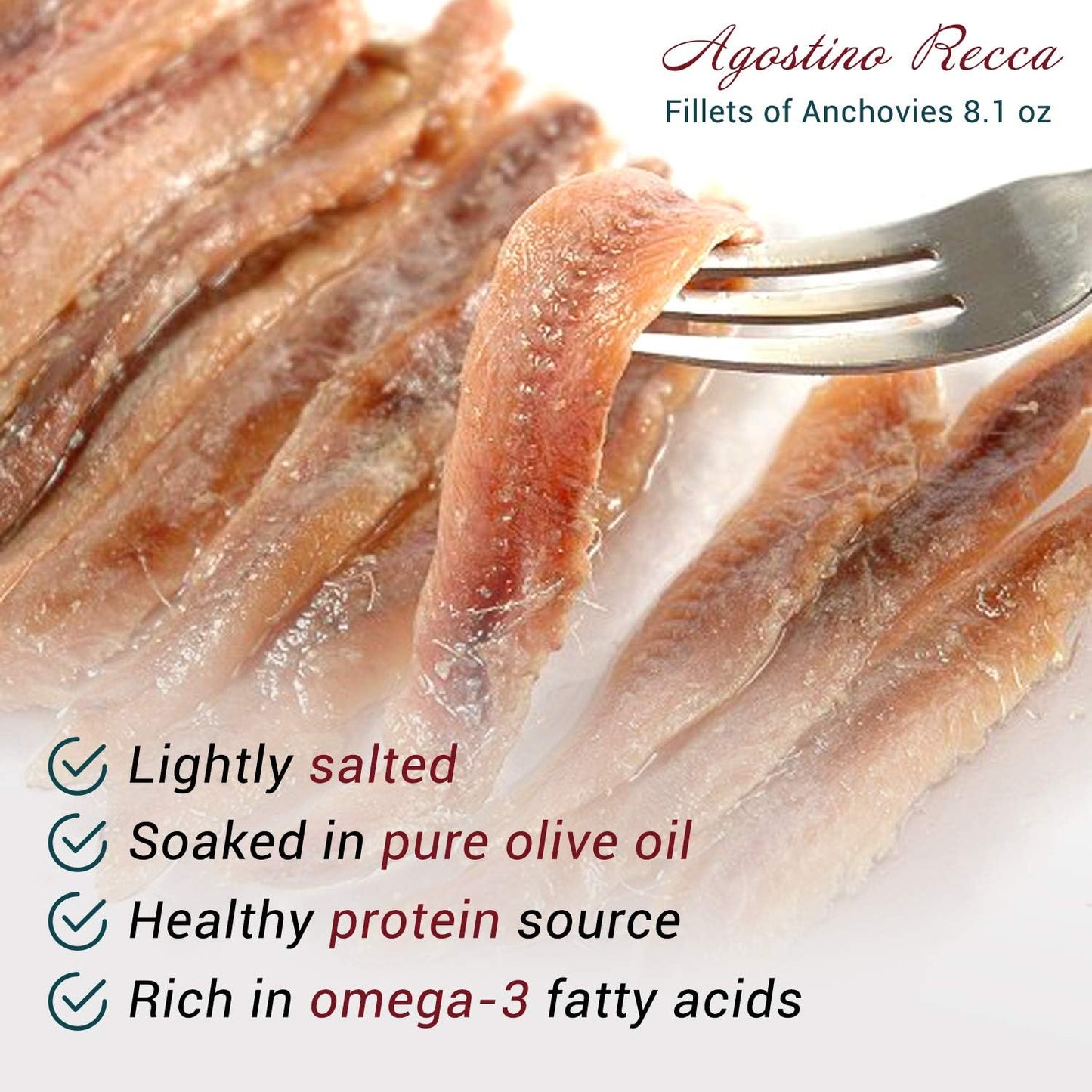 Agostino Recca Anchovy Fillets In Olive Oil, 230G (8.1Oz), Wild Caught From Italy, For Pizza, Pasta, Salads