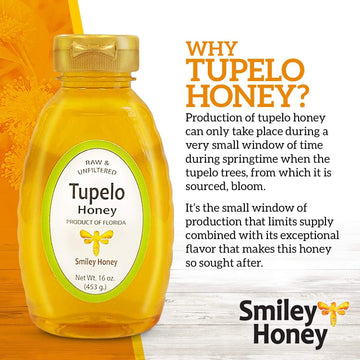 Smiley Honey 100% Tupelo Honey, Rare, Raw and Unfiltered, Certified Kosher (8oz)