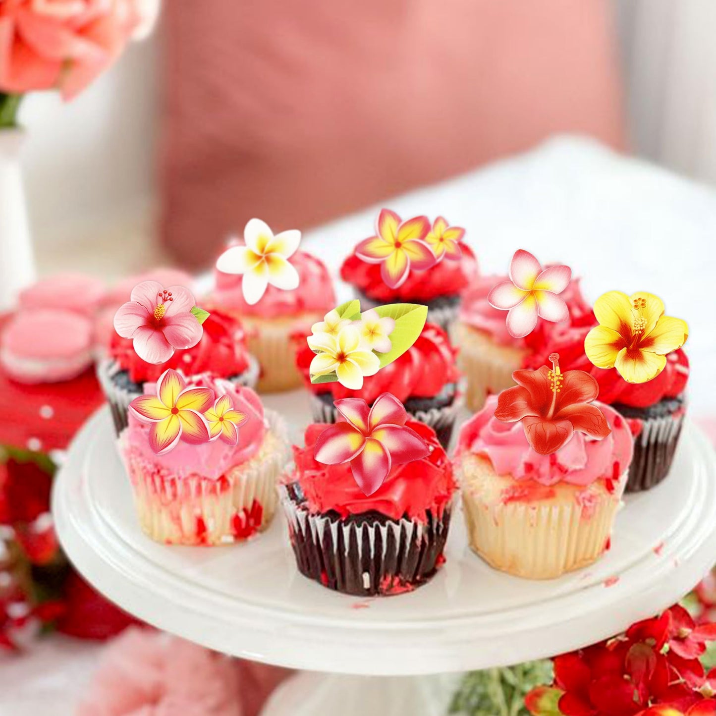 Ercadio 40 Pcs Edible Wafer Paper Flowers Cupcake Toppers Summer Theme Flowers Cupcake Drink Topper Picks Edible Flowers Cake De