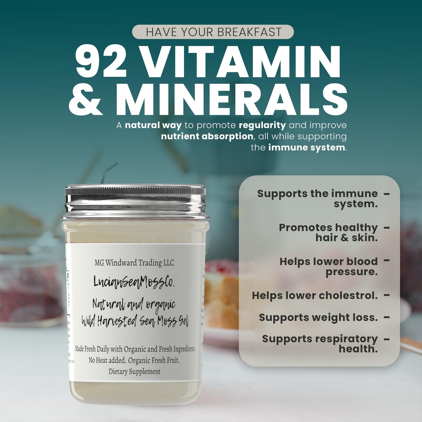 MG Windward Trading LLC Black Seed Sea Moss Gel, Organic, 8oz, Wild Harvested, Immune & Digestive Support