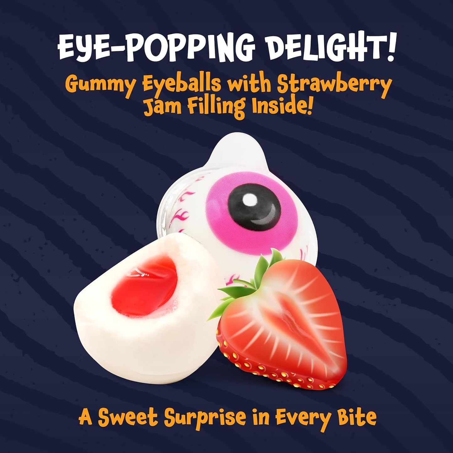 FUNTASTY Eyeballs Gummy Candy - Strawberry Jelly Filled Gummies - 19 Oz Jar - Individually Wrapped Halloween Candy