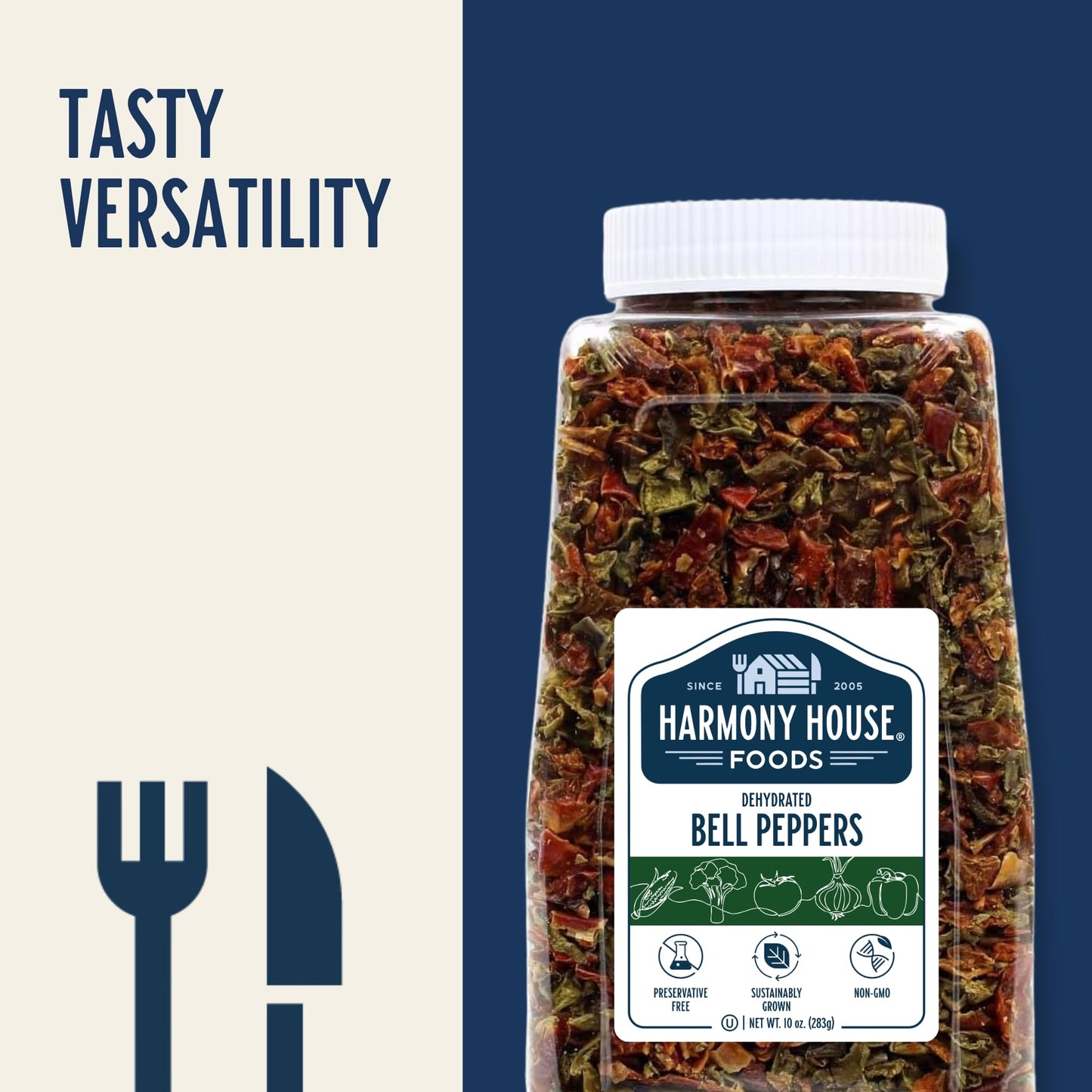 Harmony House Dried Mixed Bell Peppers – Dehydrated Vegetables, 10 oz Jar for Cooking, Camping & Emergency Supplies