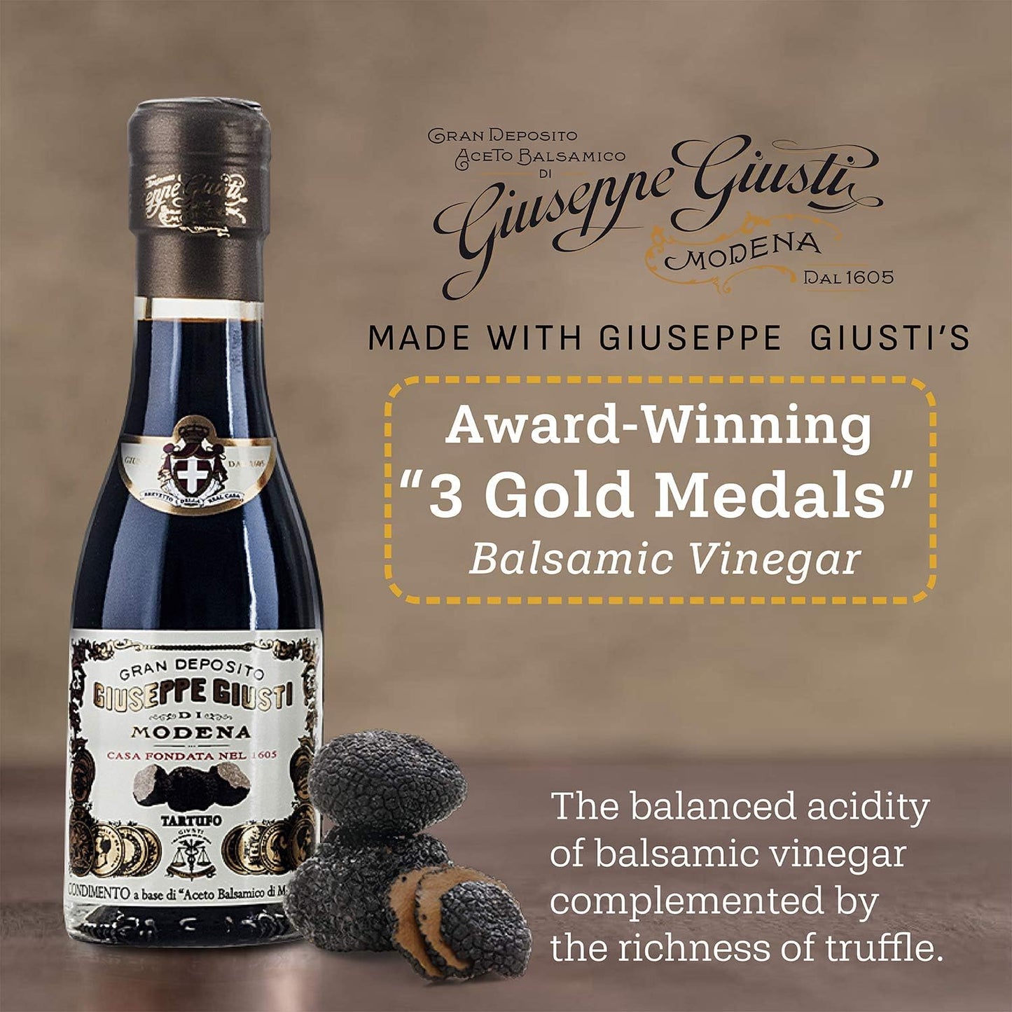 Giusti Truffle Balsamic Vinegar-Based Condiment, 3.38 fl oz, Black, Model BEL-880