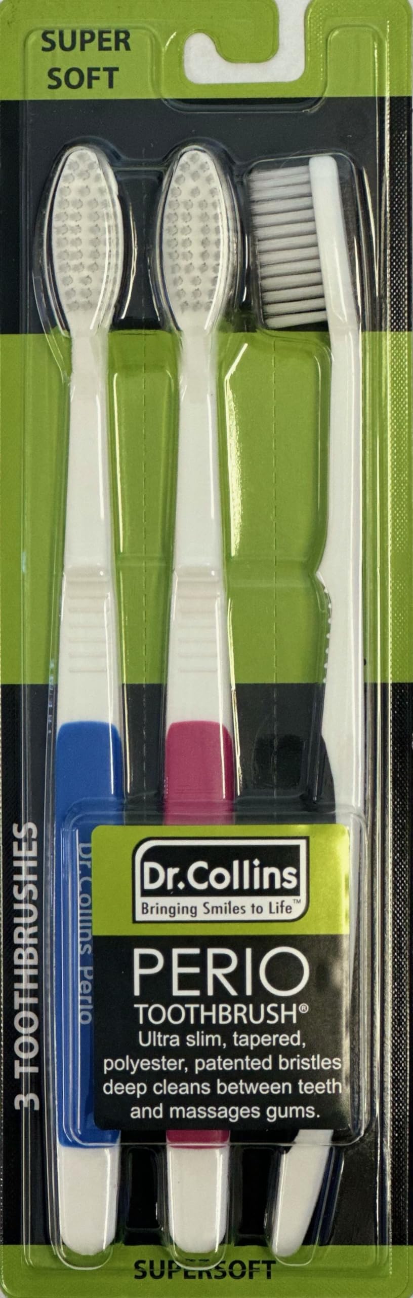 Dr. Collins Perio Toothbrush, (Colors Vary) (Pack Of 3)