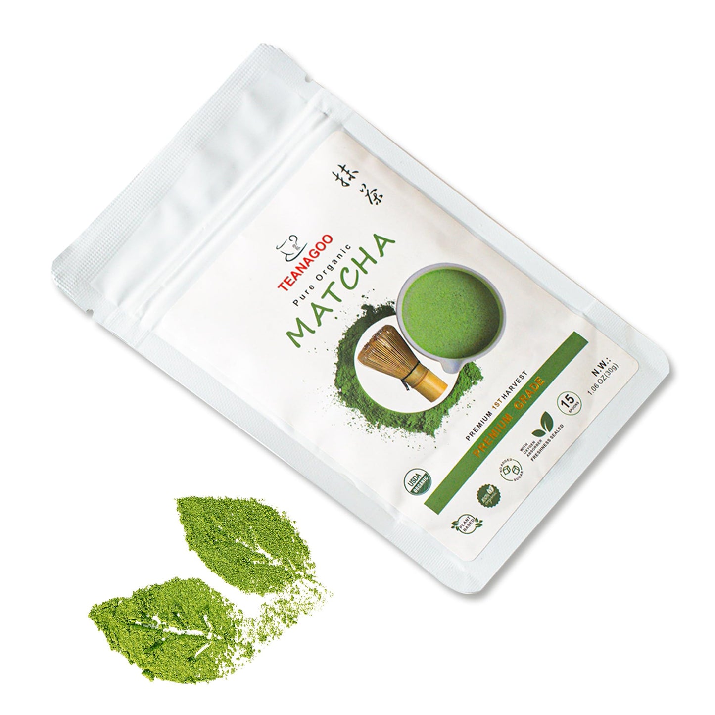 TEANAGOO Matcha Powder, USDA Organic Green Tea, Unsweetened, First Harvest, 1.06oz (30g)