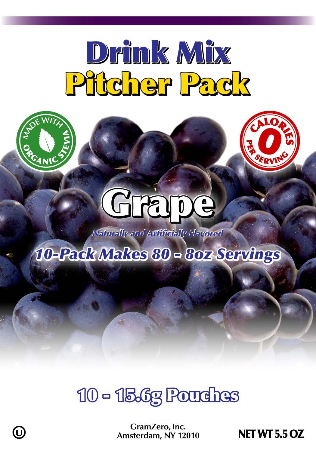 Gramzero Grape, Sugar Free Drink Mix, Pitcher Pack, Great For Nutrition Club Loaded Tea, Zero Calorie, Stevia Sweetened