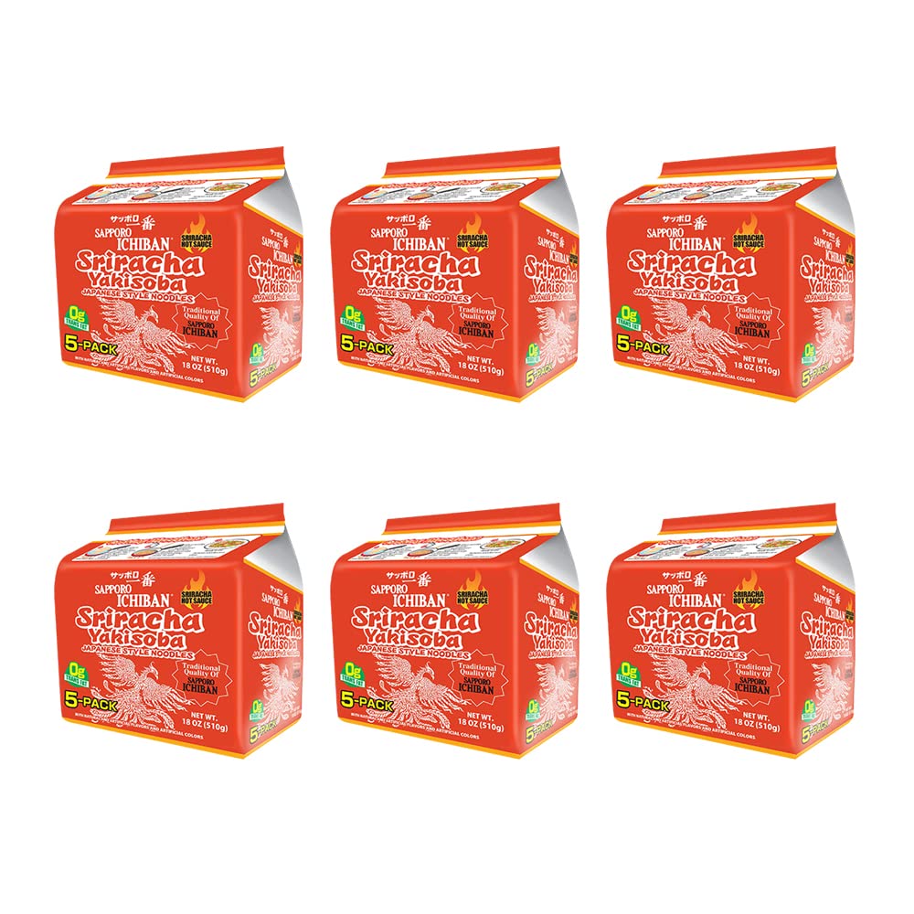 [Sapporo Ichiban] Sriracha Yakisoba, Spicy Chow Mein, No. 1 Tasting Japanese Instant Noodles (3.6 Oz/102 G) (30 Packs)