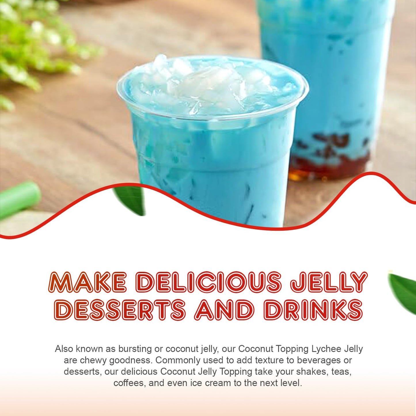 Fanale Coconut Jelly Topping - Lychee Jelly for Bubble Tea, Smoothies & Desserts - 8.3 lb (Pack of 4)